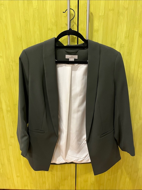 H&M Jackets & Blazers - H&M Olive Green Open-Front Blazer with White Lining